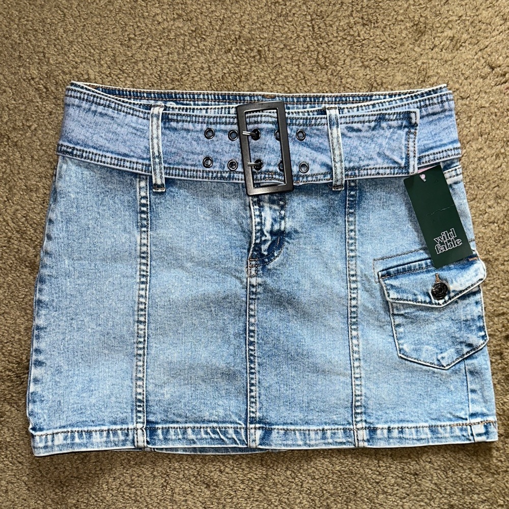 wild fable belted stretchy denim mini skirt
